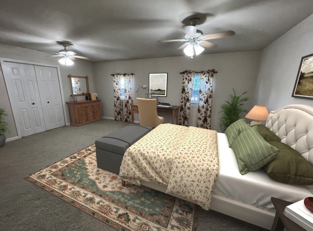 890 Hobbs Hill Road Tracy City, TN 37387 - Photo 7 of 31 a bedroom with a large bed and a chandelier