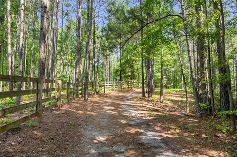 a view of a field with trees in the background