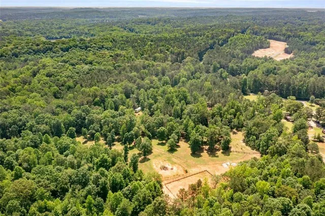 a backyard of a house with a yard and large trees