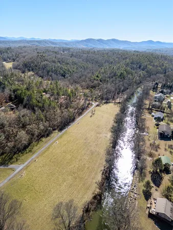 a view of a lake in middle of the forest