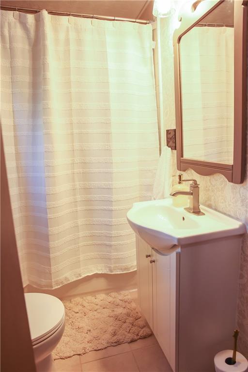 1021 Leesburg Station Road Mercer, PA 16137 - Photo 21 of 45 a bathroom with a sink a toilet and shower curtain
