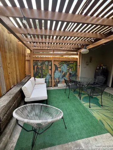 a view of outdoor space with seating area