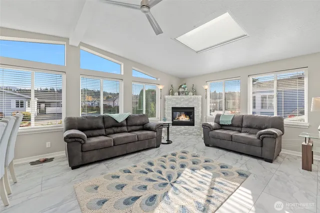 a living room with furniture window and a fireplace