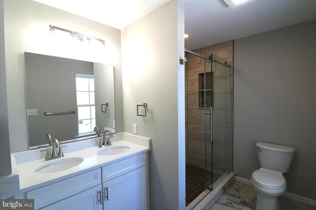a bathroom with a toilet a sink and mirror