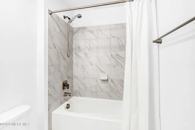 a bathroom with a shower and a bath tub