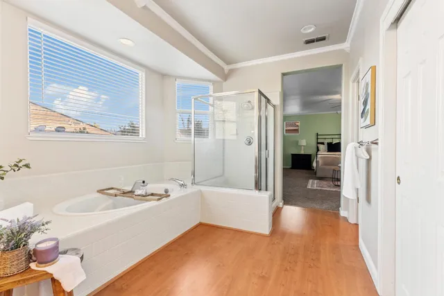 a view of a swimming pool with a patio