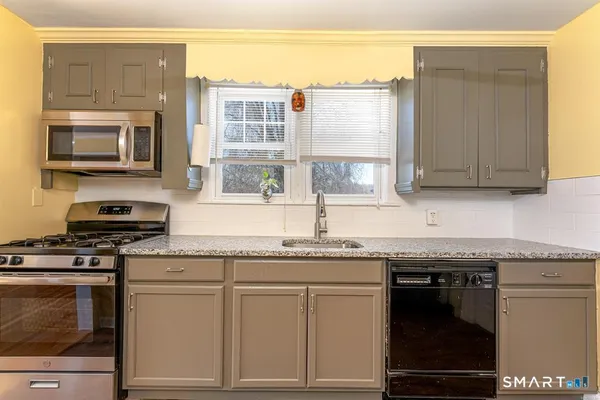 a kitchen with a sink appliances and cabinets