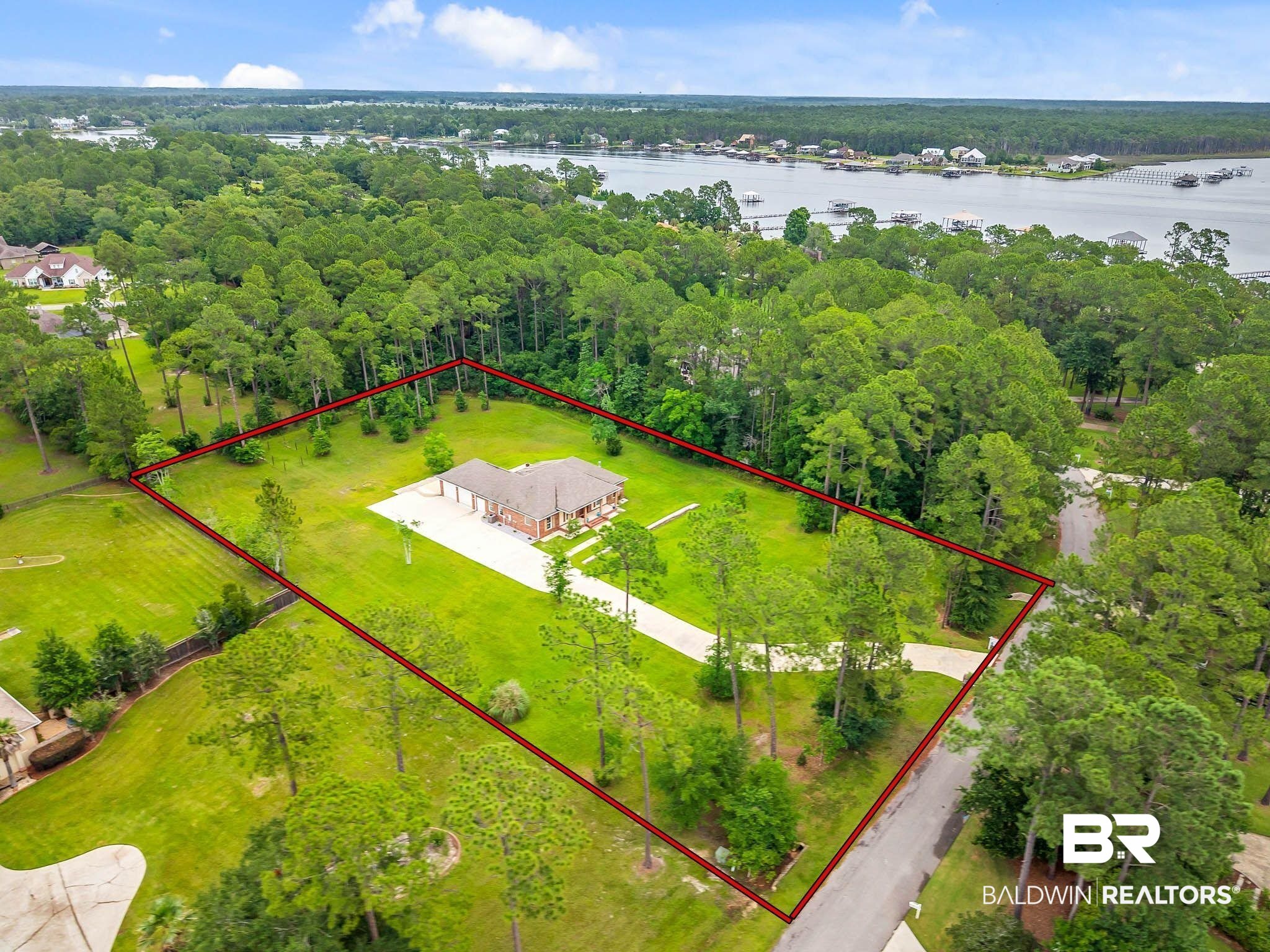 8145 Bay View Drive Foley, AL 36535 - Photo 72 of 81 Aerial overview of property's location with a nearby body of water and property parcel outlined