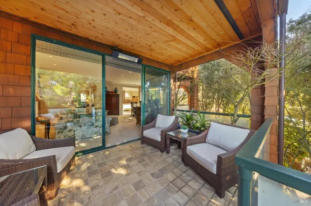 a building outdoor space with patio furniture