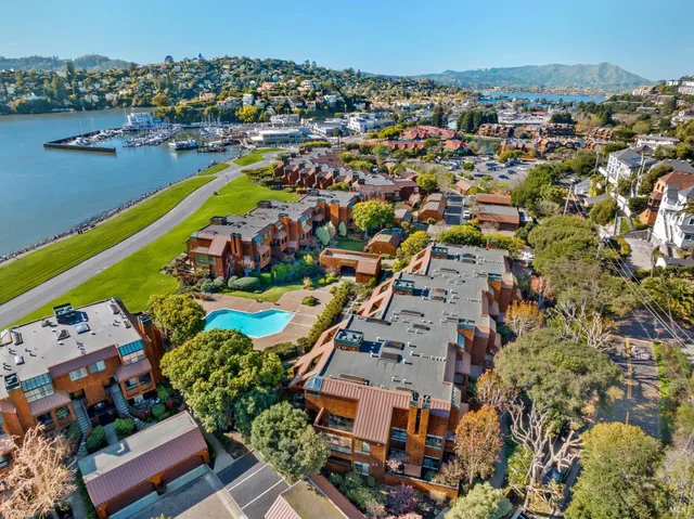 a view of a lake with a mountain in the background