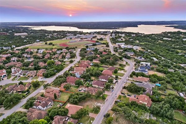 an aerial view of residential building and city
