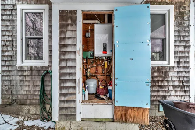 a front view of a building with glass windows
