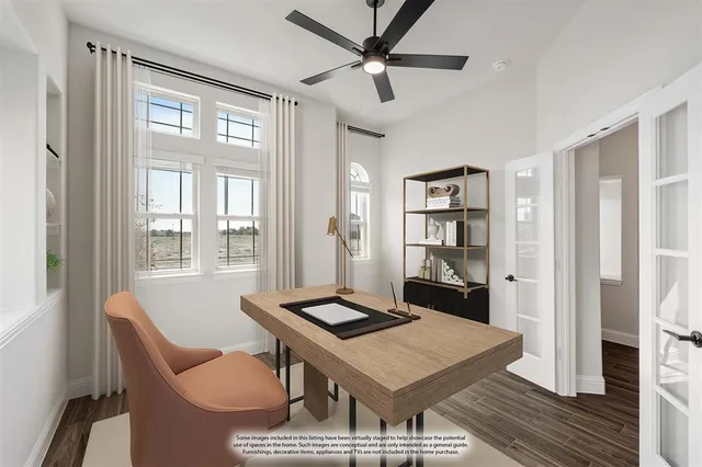 a living room with furniture a table and a large window