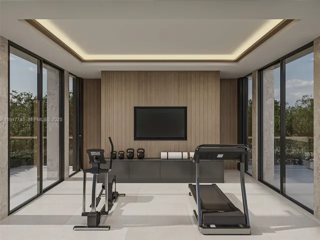 a work room with glass door and glass door