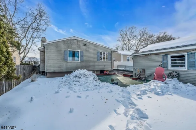 a view of a garage with a table and chairs
