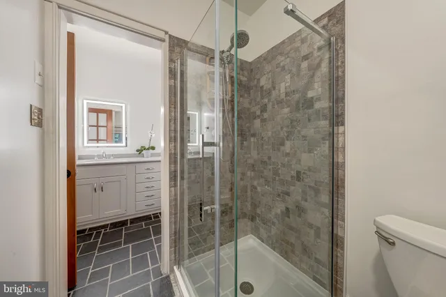 a bathroom with a bathtub
