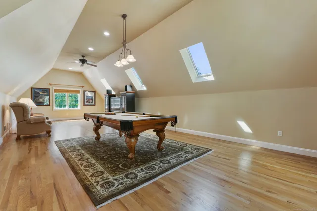 a living room with couch and a table
