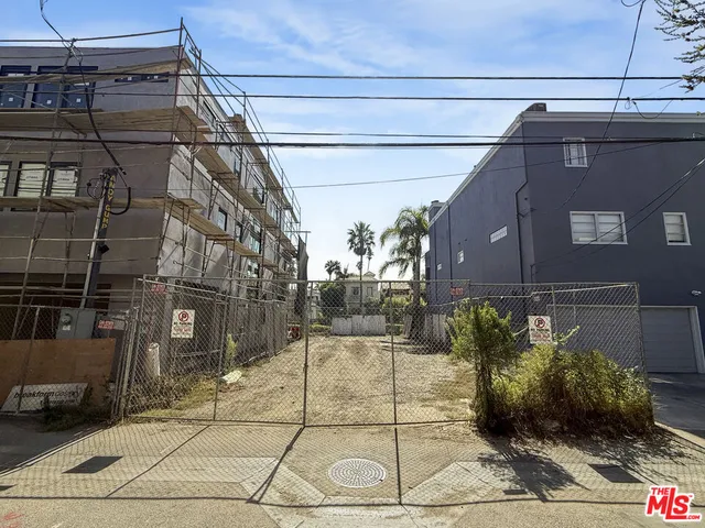a view of a street with potted plants