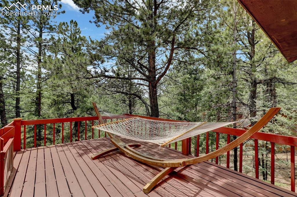 756 Spring Valley Drive Divide, CO 80814 - Photo 20 of 50 a view of balcony with wooden floor and outdoor seating