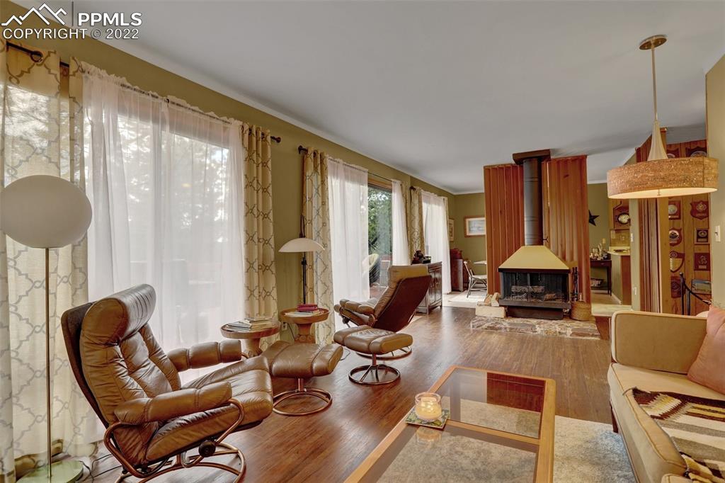 756 Spring Valley Drive Divide, CO 80814 - Photo 9 of 50 a living room with furniture fireplace and a large window