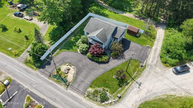 an aerial view of a house