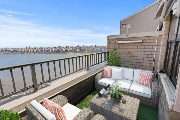 a balcony with couch
