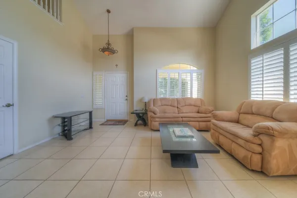 a lobby with furniture