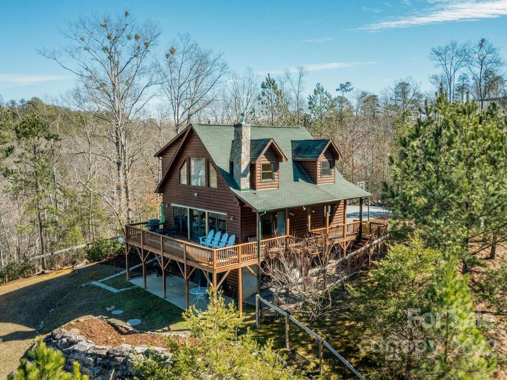 206 Legend Dr Mill Spring, Unit 8 Mill Spring, NC 28756 - Photo 1 of 47 an aerial view of a house with swimming pool garden and lake view