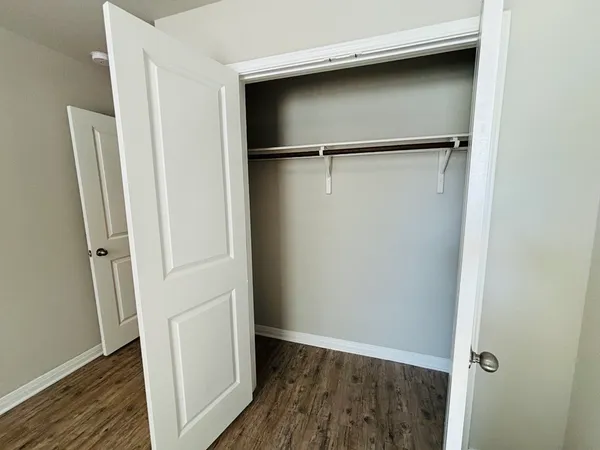 an empty room with a workbench