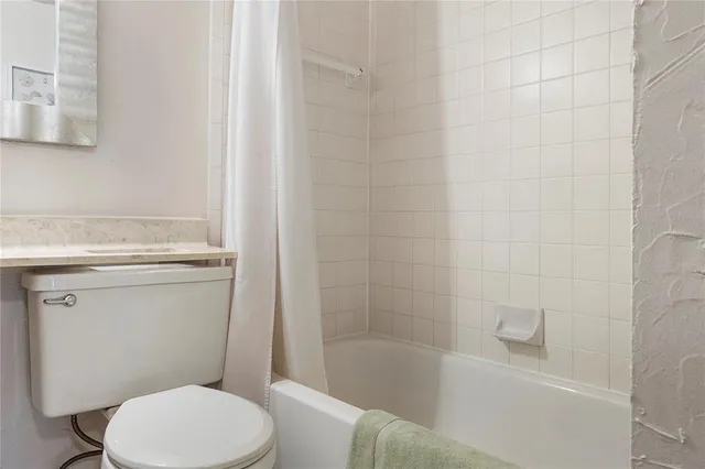 a view of a park with large trees