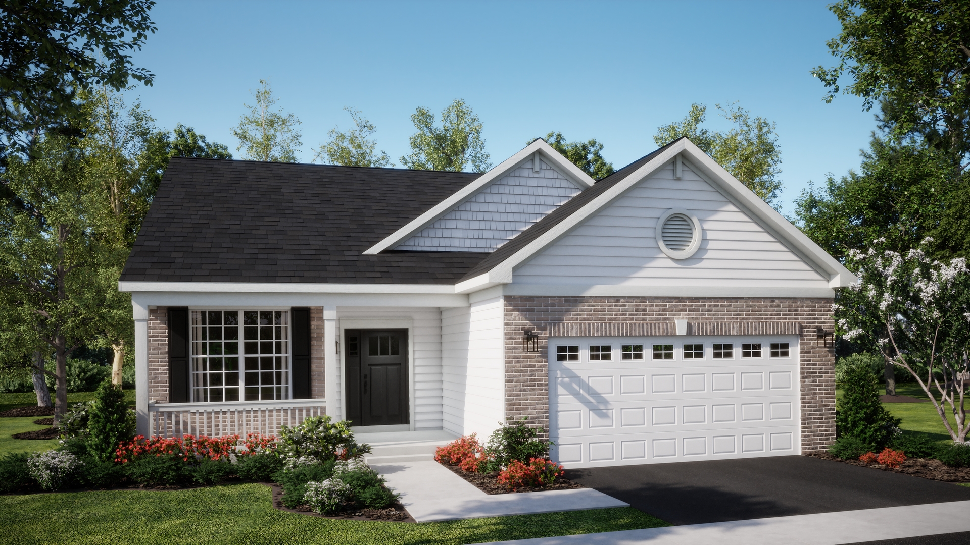 a front view of a house with a garden