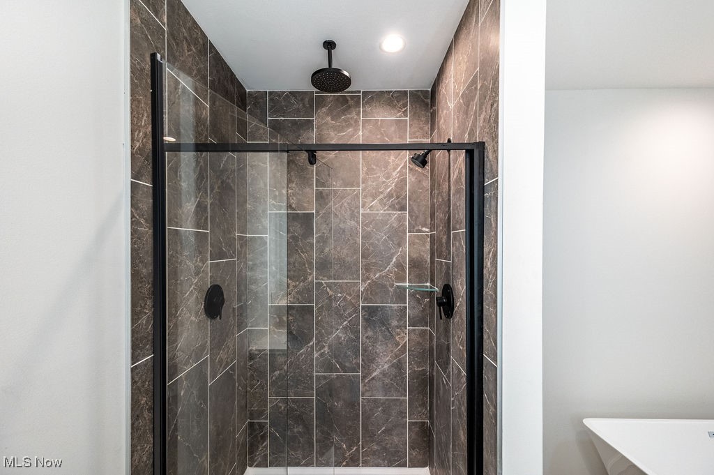7343 Lost Pavement Road Belleville, WV 26133 - Photo 17 of 49 Full bathroom featuring a marble finish shower and recessed lighting