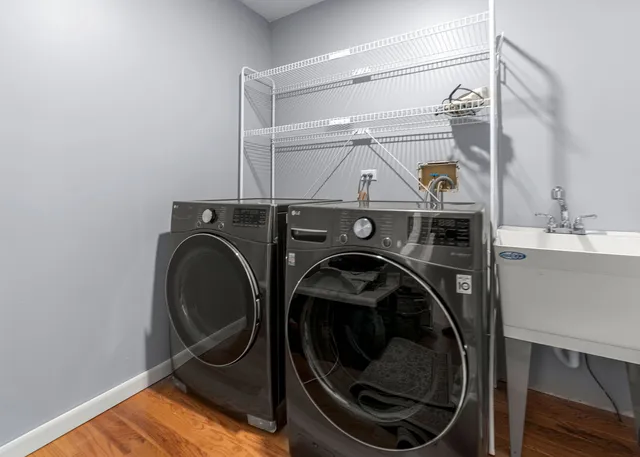a utility room with dryer and washer