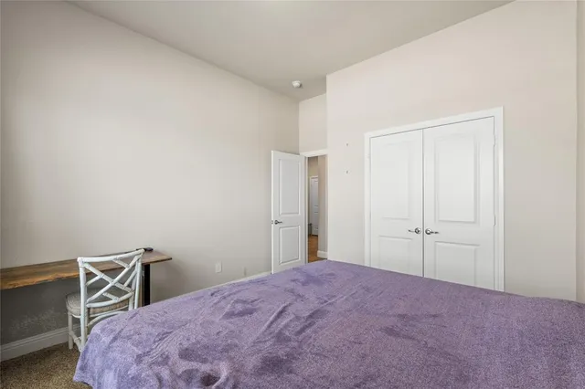 a bedroom with a bed and a closet