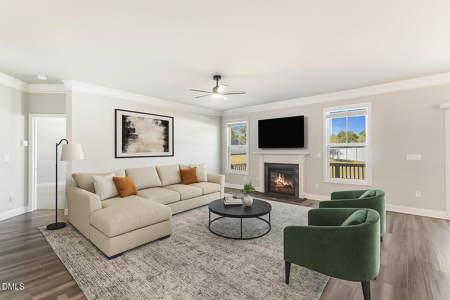 1024 JARRETT BAY Road Willow Spring, NC 27592 - Photo 3 of 43 a living room with furniture a fireplace and a flat screen tv