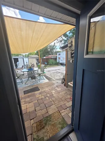 a living room with a large window