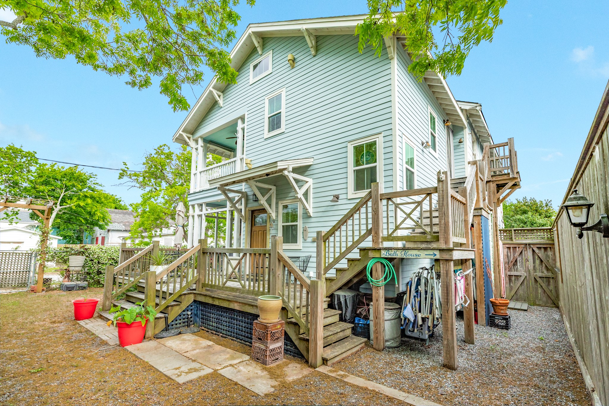 3727 Avenue R Galveston, TX 77550 - Photo 6 of 48 There is a private outdoor shower located on the ground level of the home. The upstairs and downstairs units each have private access to the back yard.