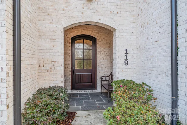 a stone house with a outdoor space
