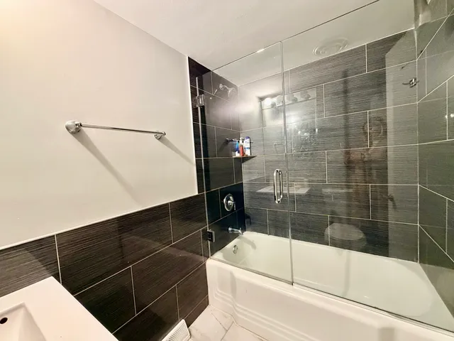 a bathroom with a bathtub