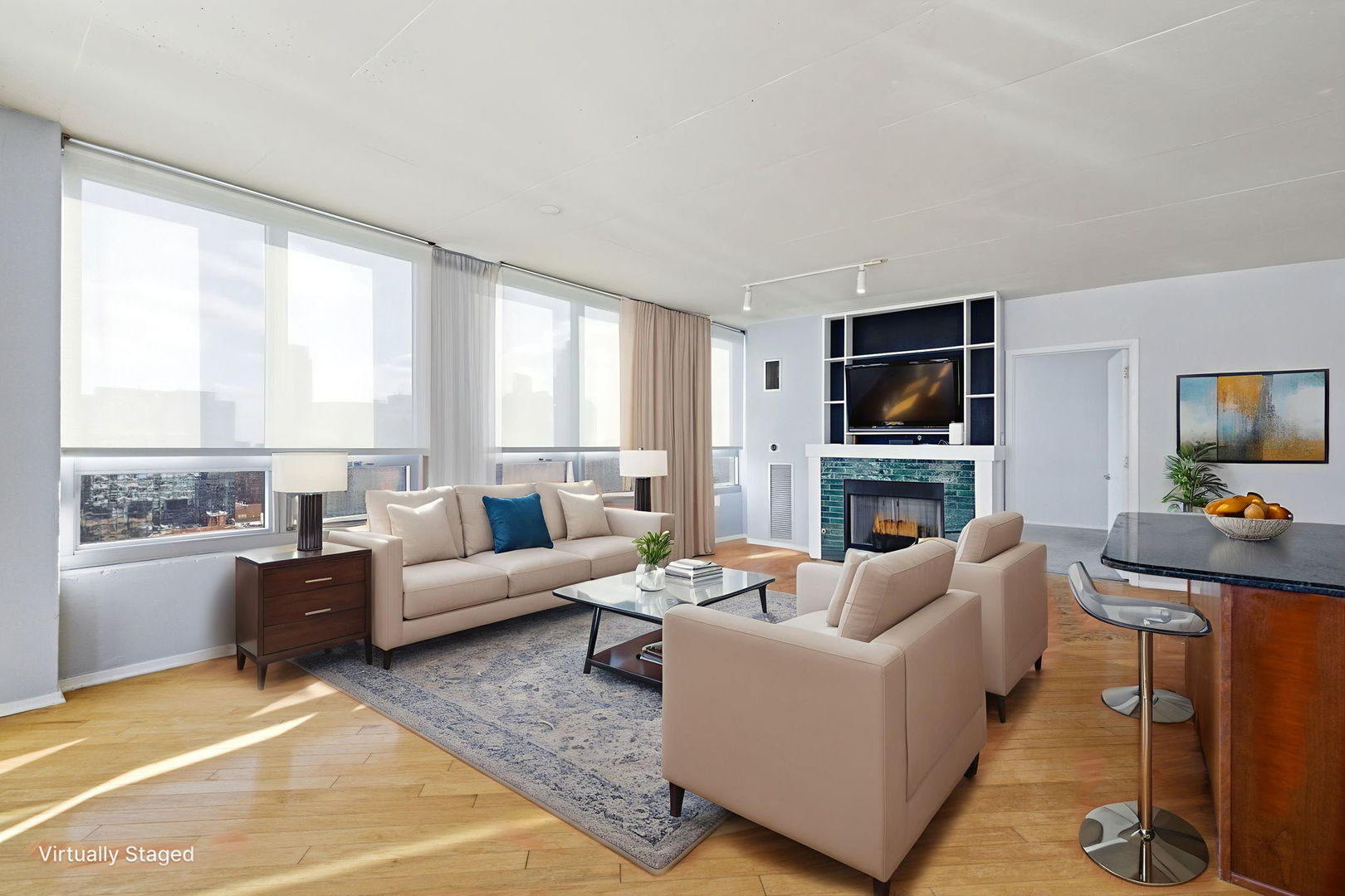 701 South Wells Street, Unit 2801 Chicago, IL 60607 - Photo 11 of 32 a living room with fireplace furniture and a flat screen tv