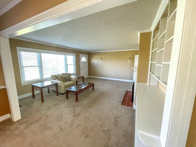 a living room with furniture and a rug