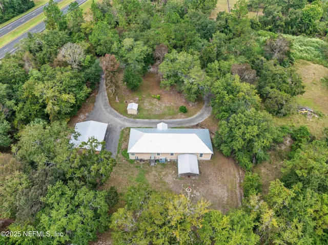 an aerial view of a house