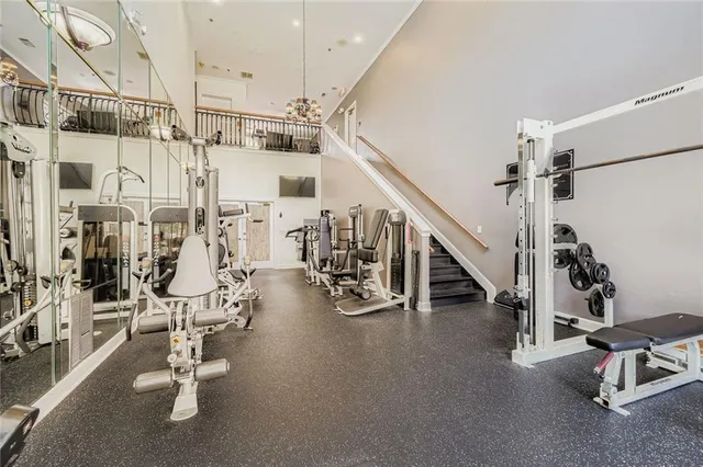 a view of a room with gym equipment