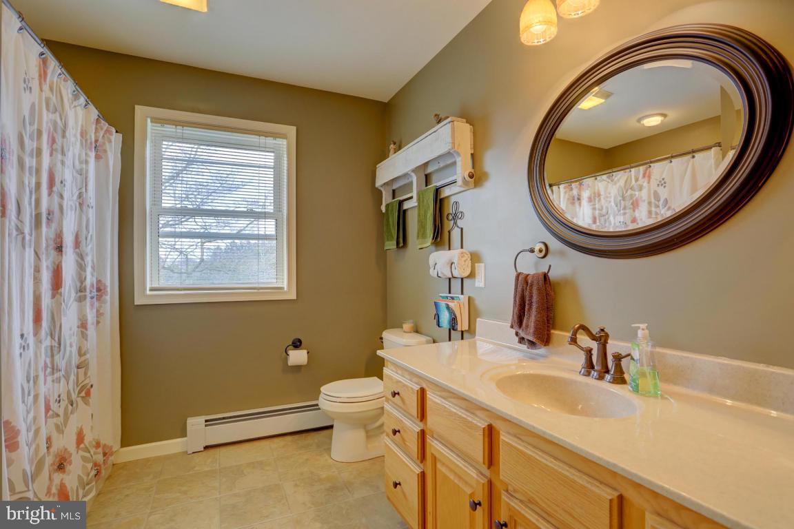 249 East Oregon Road Lititz, PA 17543 - Photo 19 of 30 a bathroom with a granite countertop toilet a sink and a mirror