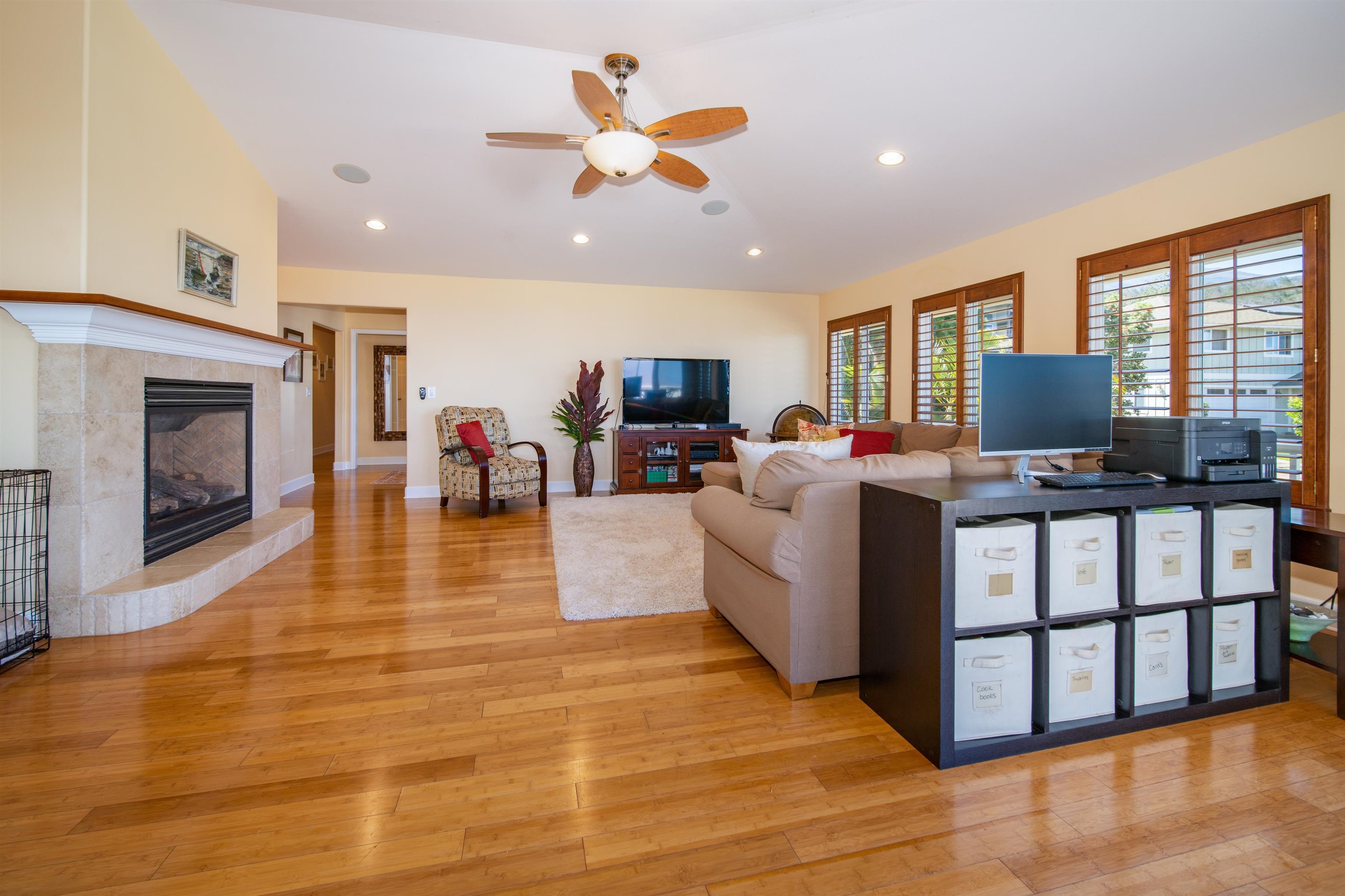 240 Kulamanu Circle Kula, HI 96790 - Photo 3 of 30 a living room with furniture kitchen view and a fireplace