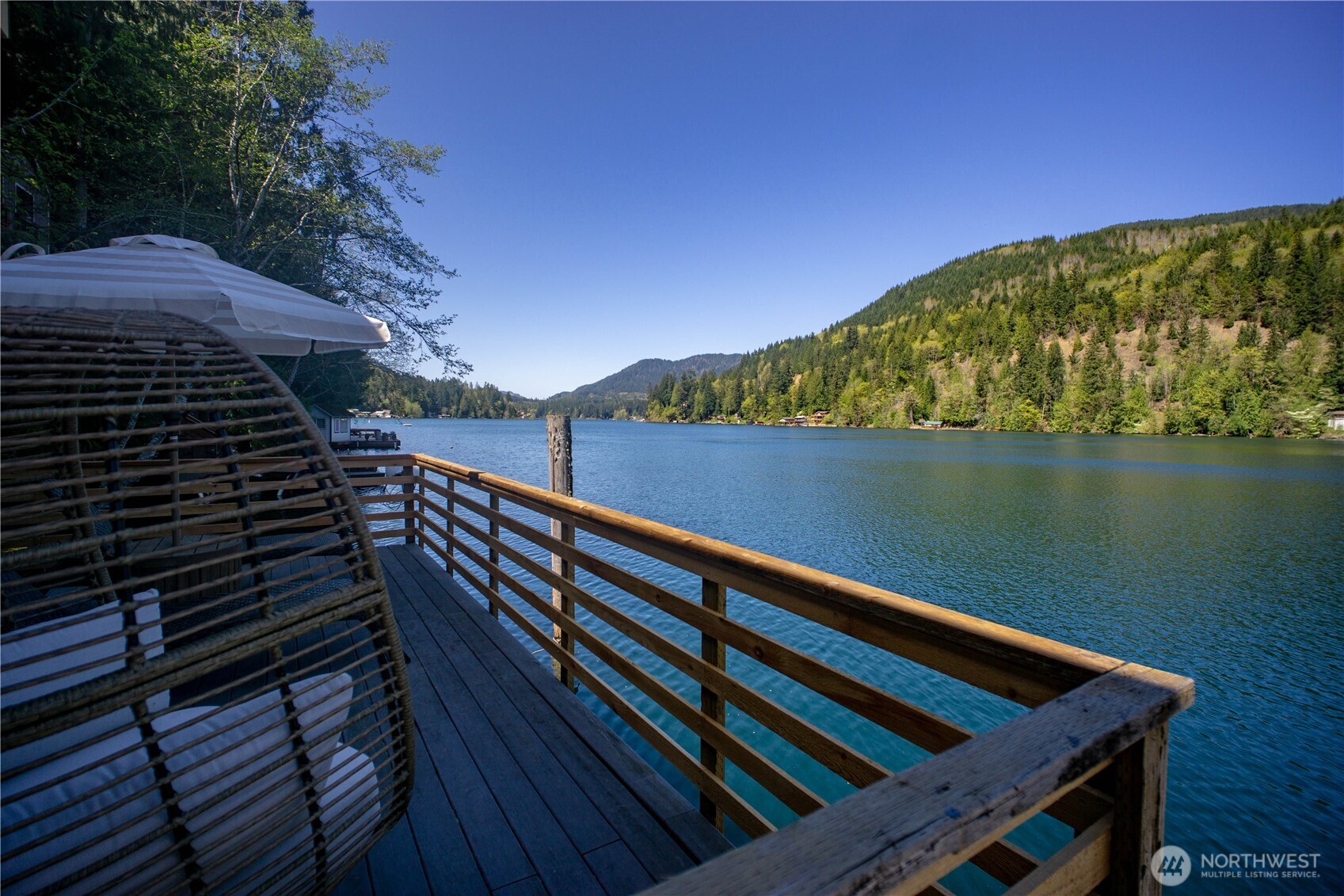 570 South Shore Road Port Angeles, WA 98363 - Photo 30 of 40 a view of balcony with wooden floor and lake view