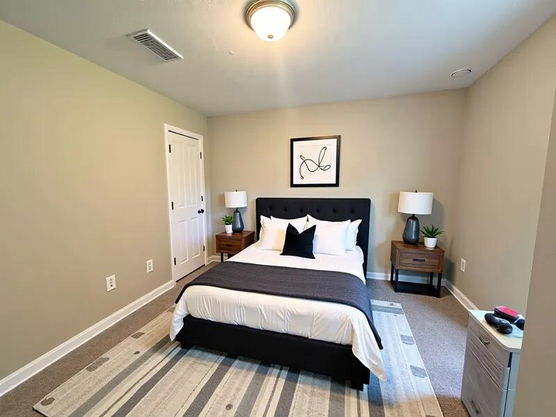 4716 Chanson Crossing Crestview, FL 32539 - Photo 12 of 16 a bedroom with a bed and a lamp on the dresser