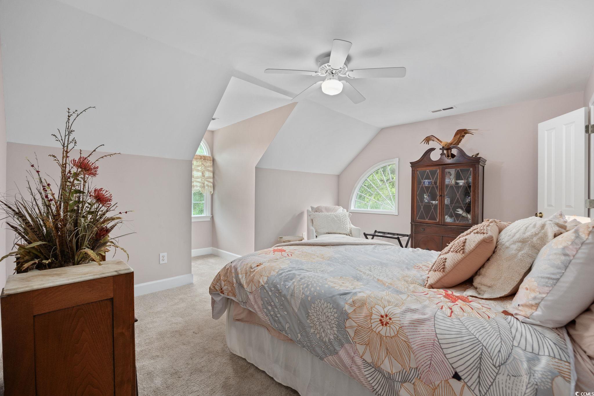 3750 Highway 813 Conway Sc 29526 Conway, SC 29526 - Photo 27 of 40 Bedroom featuring lofted ceiling, light colored carpet, and a ceiling fan