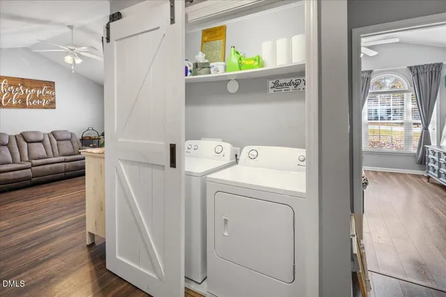 a utility room with dryer and washer