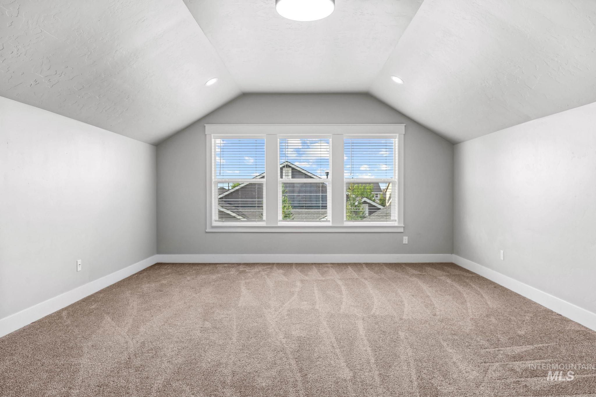 2934 East Murchison Street Meridian, ID 83642 - Photo 37 of 44 Spacious room featuring vaulted ceilings, light gray wall paint, and plush carpeting